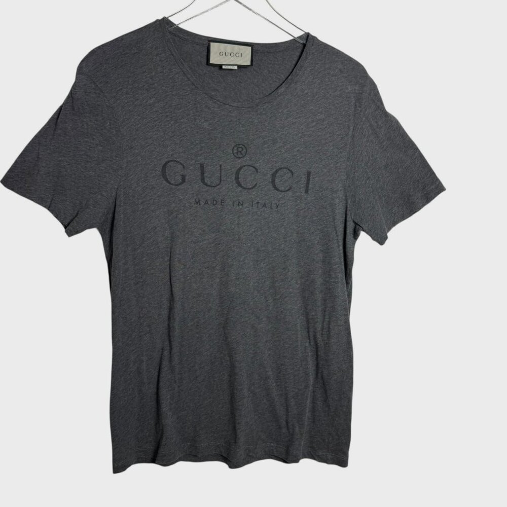 Gucci Dark Gray Logo Short Sleeve Crewneck Tee - Picture 2 of 9